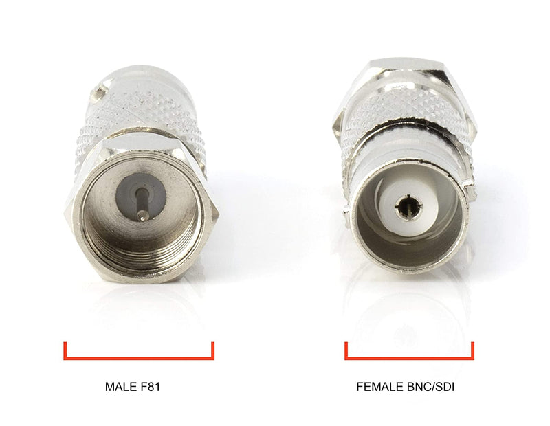 RF (F81) and BNC Coaxial Adapter - BNC Female to Male F81 (F-Pin) Connector, Adapter, Coupler, and Converter - For RG11, RG6, RG59, RG58, SDI, HD SDI, CCTV - 50 Pack