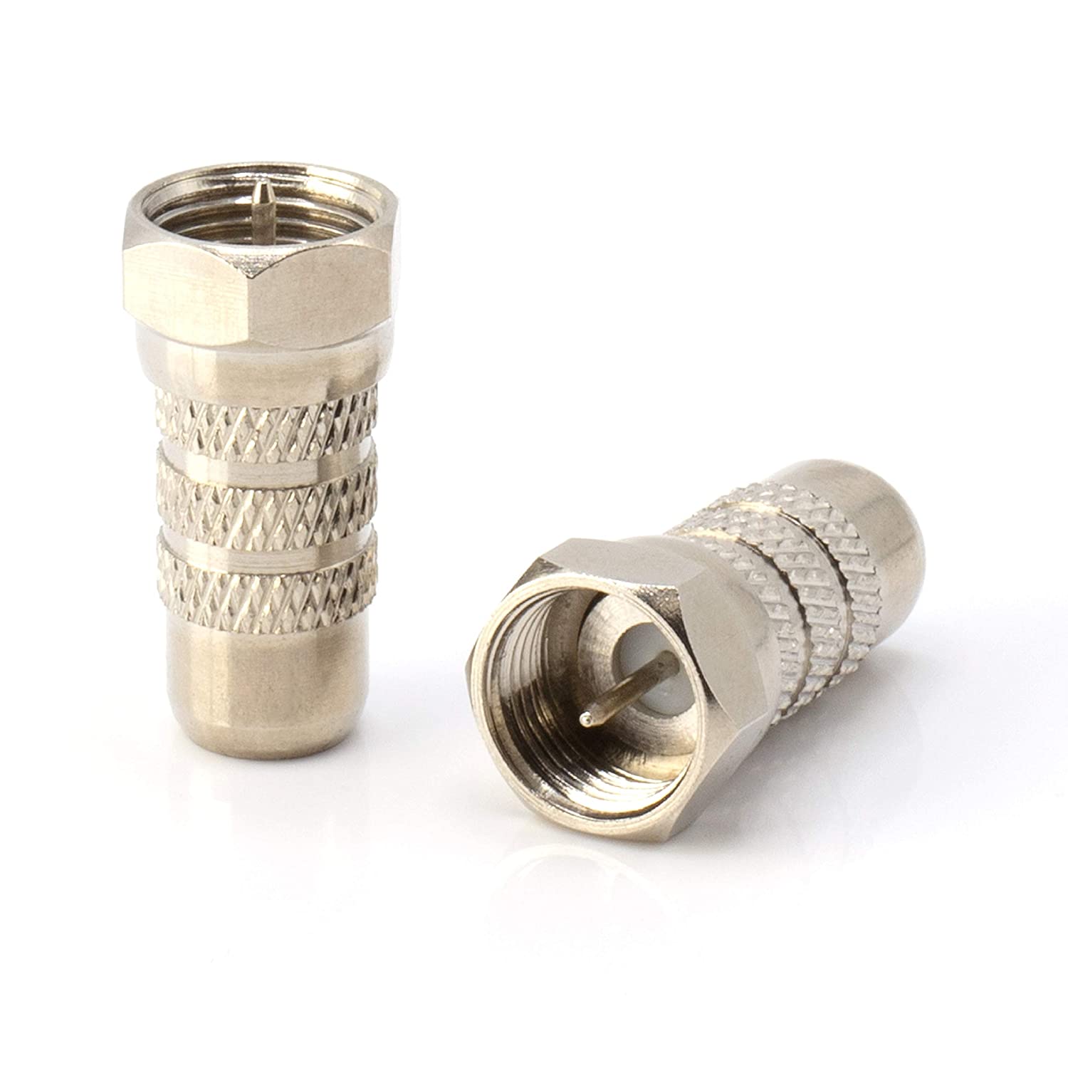 RF and RCA Coaxial Adapter - 25 Pack - RCA Female to Male F81 (F-Pin) Connector, Adapter, Coupler, and Converter - For RG11, RG6, RG59, RG58, SDI, HD SDI, CCTV