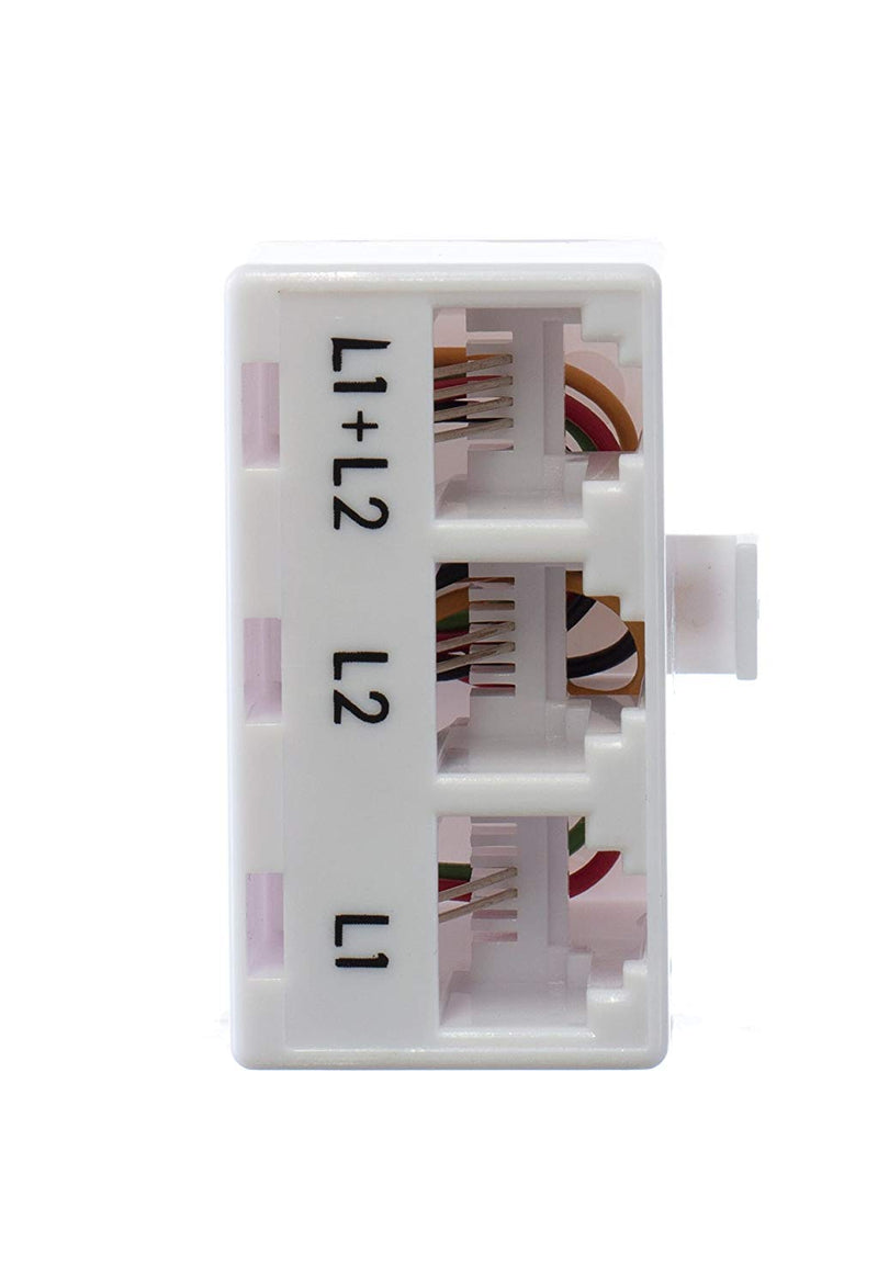 Telephone Line Splitter Adapter RJ11| Dual Line Separator 4 Conductor (WHITE)
