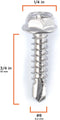 #8 Size, 3/4" Length (19mm) - Self Tapping Screw -- Self Drilling Screw - 410 Stainless Steel Screws = Exceptional Wear and Very Corrosion Resistant) - Hex and Phillips Head - 100pcs