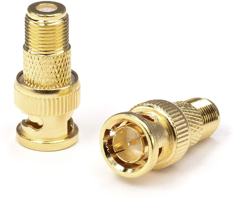 Gold RF (F81) and BNC Coaxial Adapter - 25 Pack - BNC Male to Female F81 (F-Pin) Connector, Adapter, Coupler, and Converter - For RG11, RG6, RG59, RG58, SDI, HD SDI, CCTV