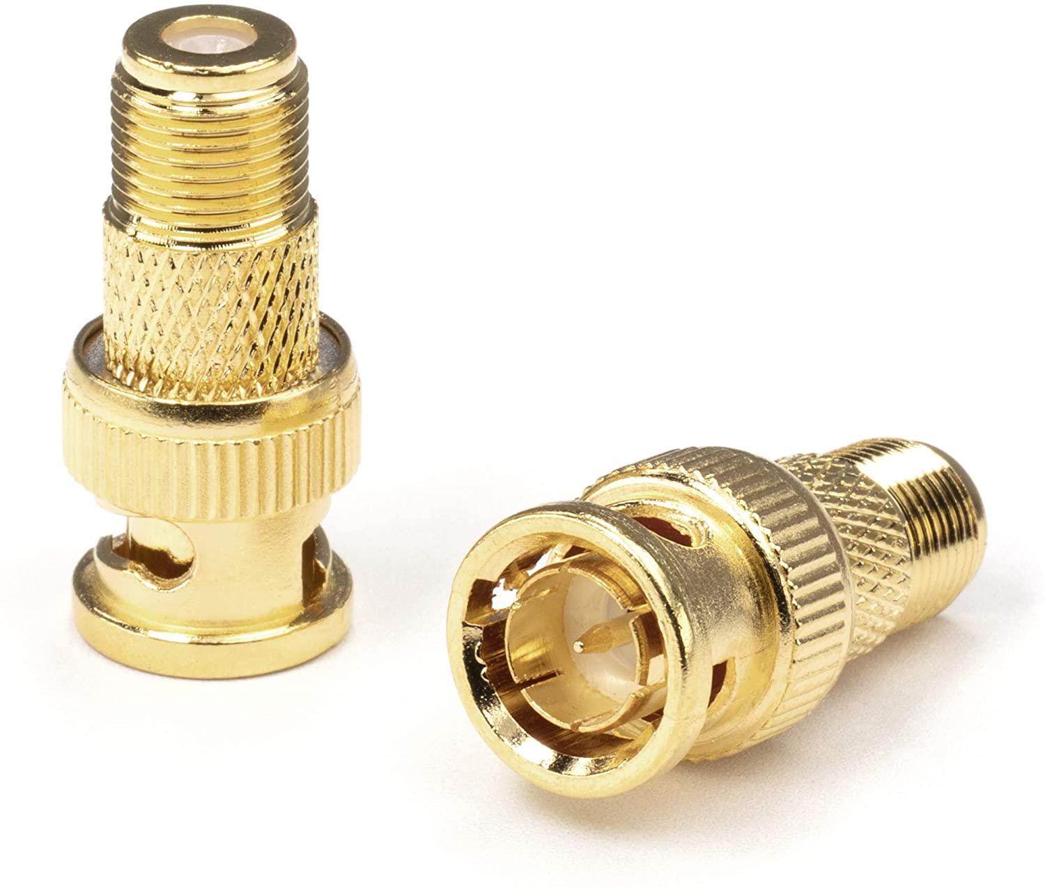 Gold RF (F81) and BNC Coaxial Adapter - 10 Pack - BNC Male to Female F81 (F-Pin) Connector, Adapter, Coupler, and Converter - For RG11, RG6, RG59, RG58, SDI, HD SDI, CCTV