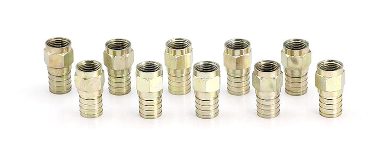 Coaxial Crimp Connector for RG6 Coaxial Cable. Includes O-Ring and Gel for Weather Proofing Seal, Indoor and Outdoor use. Also known as a Radial Compression Connector. Pack of 10