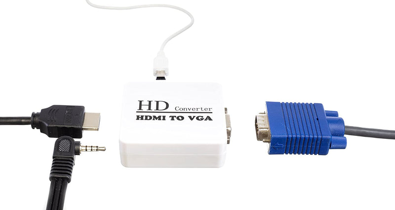 HDMI to VGA Video Converter Adapter- HD to VGA Adapter Converter w/ Audio and 1080 HDMI Cable for HD TV, Desktop, Laptop & Blu-Ray - (White)