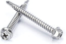 #12 Size, 2" Length (51mm) - Self Tapping Screw -- Self Drilling Screw - 410 Stainless Steel Screws = Exceptional Wear and Very Corrosion Resistant) - Hex and Phillips Head - 100pcs