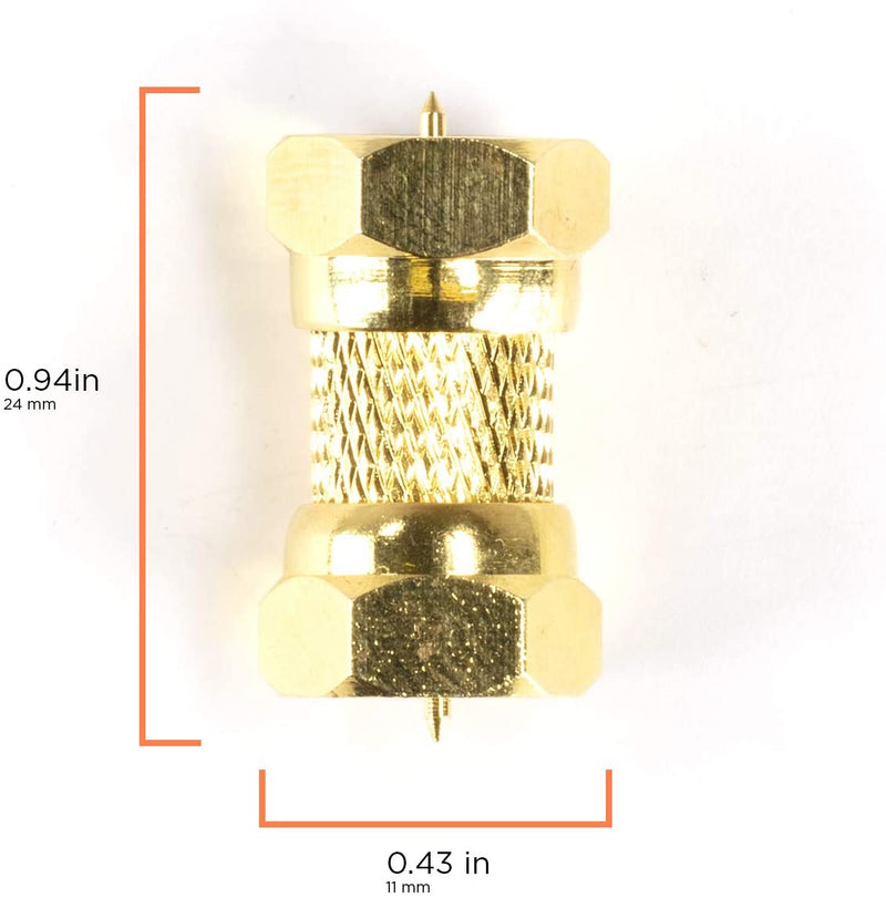 Gold Cable Extension Coupler for Coaxial Cables - 100 Pack - F81 (male to male) High Quality 3GHz Satellite, Cable TV, and Cable Internet Rated