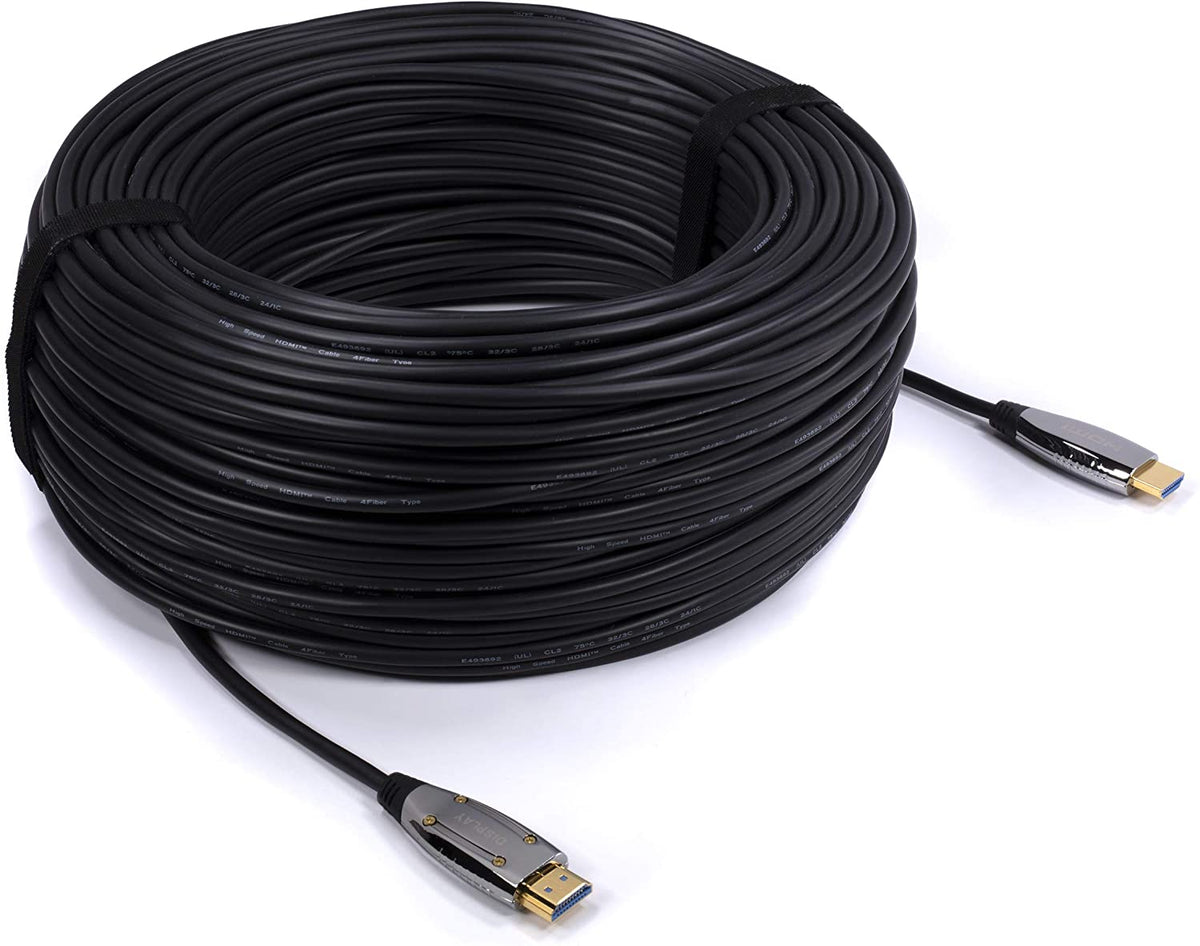 200 Feet, 4K Fiber Optic HDMI Cable, Ultra High Speed Fiber Optic 18Gbps 4K @ 60Hz, 4:4:4 HDR, HDCP, ARC, 3D and More - Hybrid HDMI with Gold Connectors