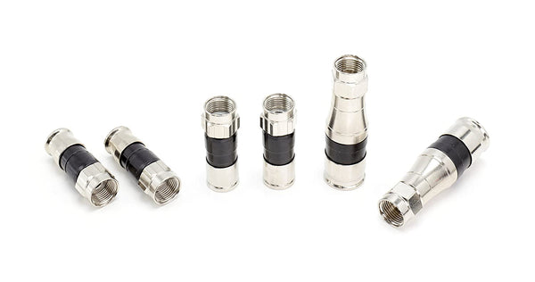 Coaxial Cable Compression Fitting - Connector Multipack for RG59, RG6, and RG11 Coax Cable - with Weather Seal O Ring and Water Tight Grip (25 Pack of Each - 75 Connectors Total)