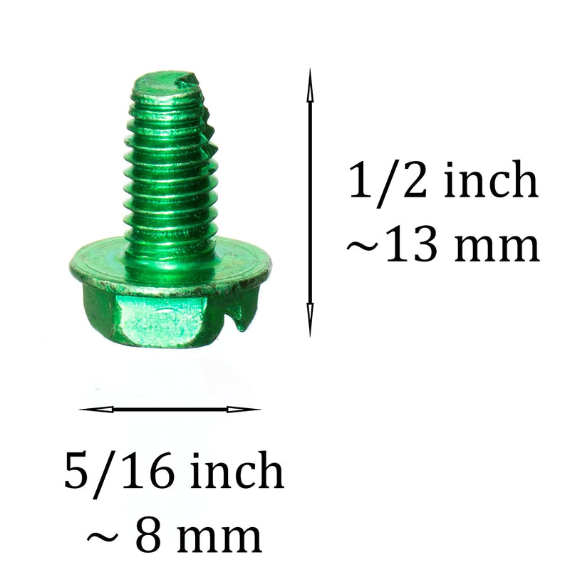 Self Tapping Green Ground Screws - Hex Head and Flat Head Screw - Bonding and Grounding Tools Edition - UL Listed - Antenna, Satellite Dish, Cable TV - 10 Pack
