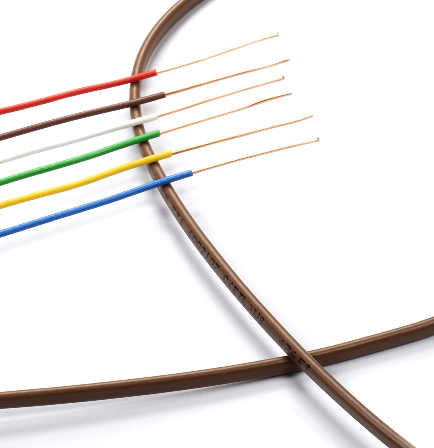 Thermostat Wire 18/6 - Brown - Solid Copper 18 Gauge, 6 Conductor - CL2 (UL Listed) CMR Riser Rated (CL3) - Residential, Commercial and Industrial Rated - 18-6, 75 Feet