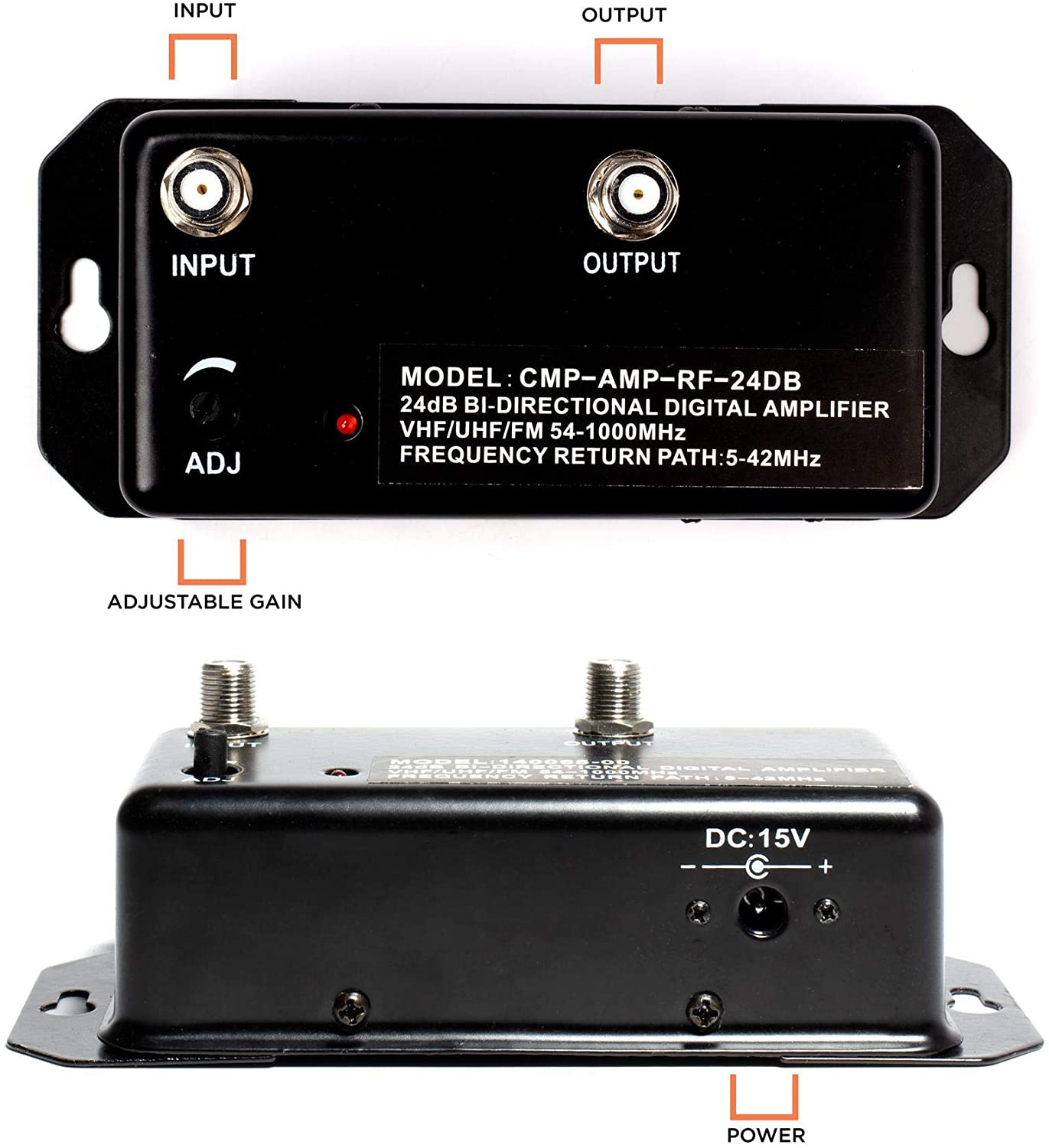 24db Distribution Amplifier - Digital TV Antenna Booster Signal Amplifier, Adjustable Boost/Gain, NTSC, ATSC, FM, UHF, VHF - 1000 MHz - includes RG6 Coaxial Cable