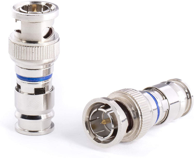 BNC Compression Connector for RG59 Coaxial Cable - Solid Construction with High Grade Metals - Male BNC Connectors for CCTV, SDI, HD-SDI, Siamese, Security Camera - Pack of 4
