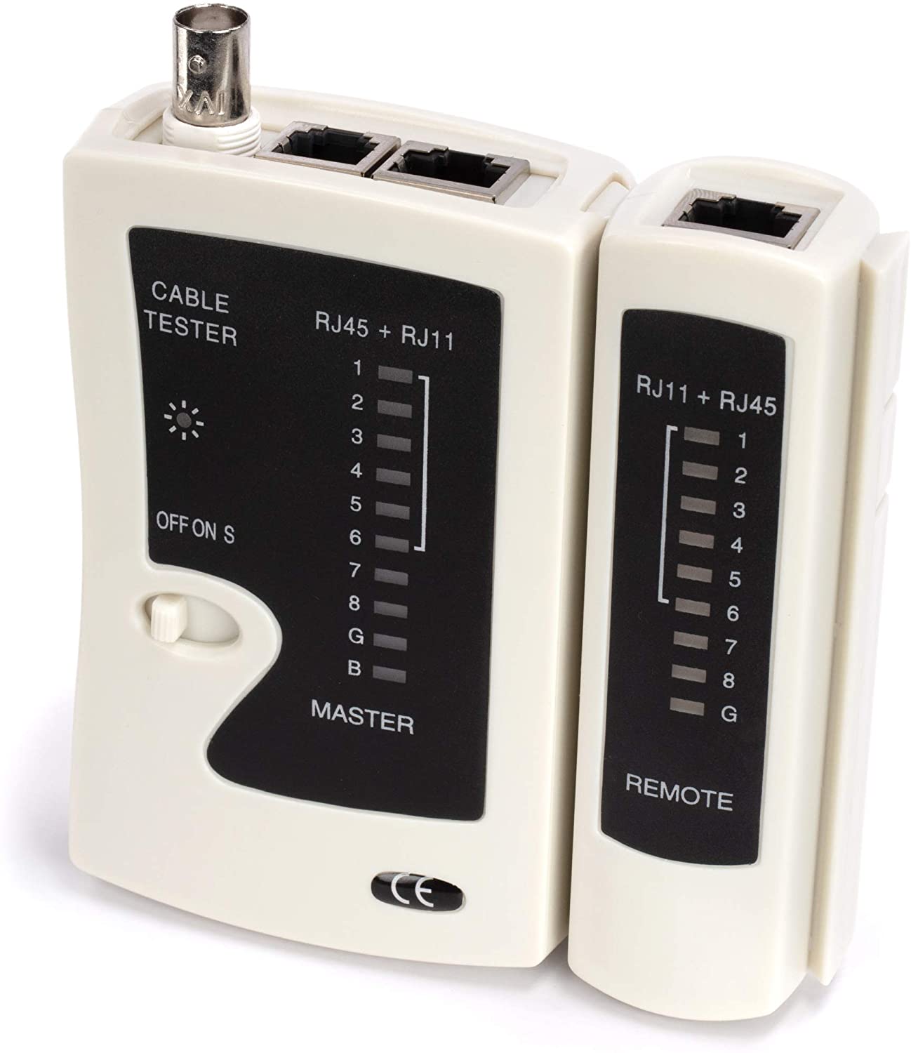Universal Network Cable Tester Tool, BNC, RJ45, RJ11 (3-in-1) Multi-Tester White