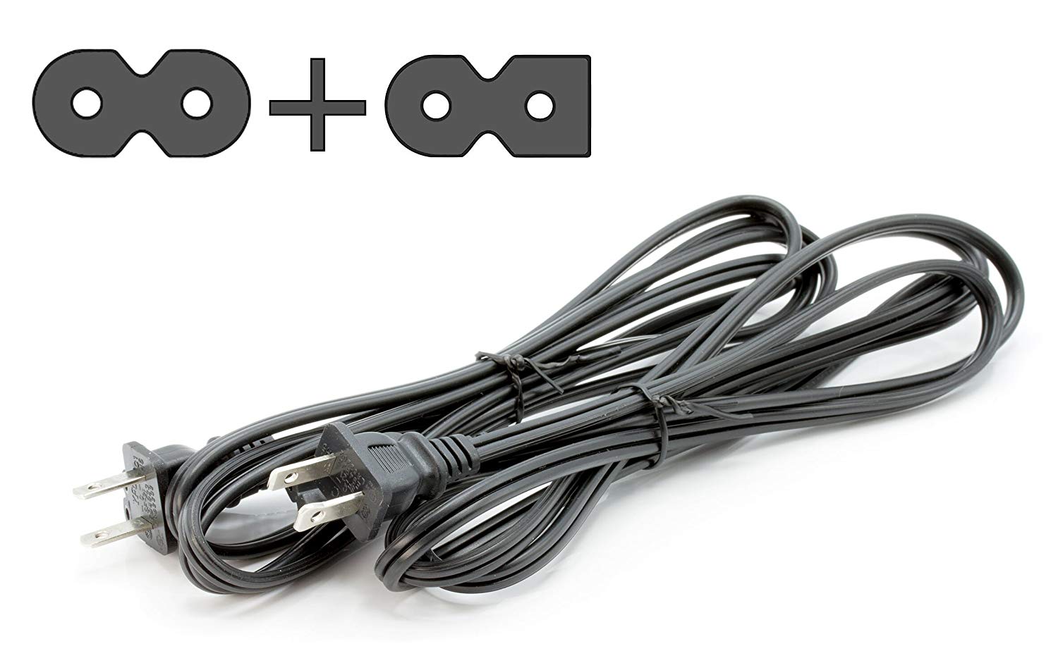 Two Pack of Power Cords - Includes Polarized and Figure 8 - 2 Prong 6ft