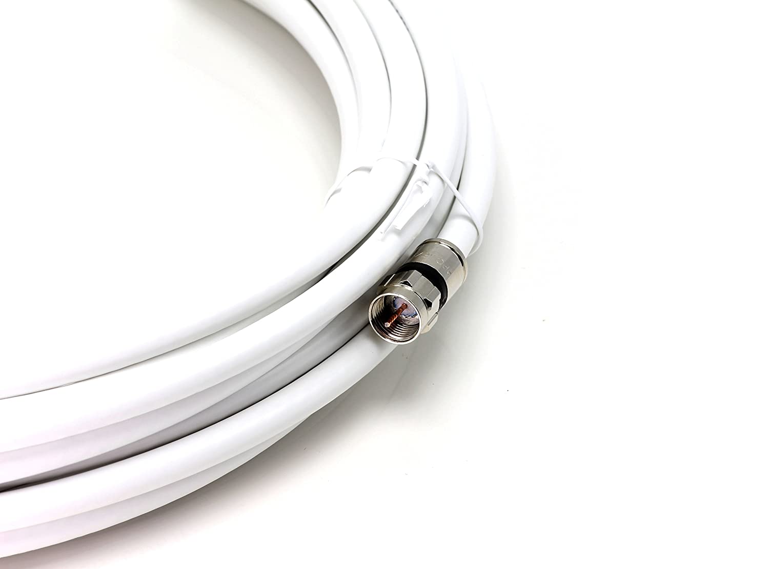 125' Feet, White RG6 Coaxial Cable (Coax Cable) with Weather Proof Connectors, F81 / RF, Digital Coax - AV, Cable TV, Antenna, and Satellite, CL2 Rated, 125 Foot