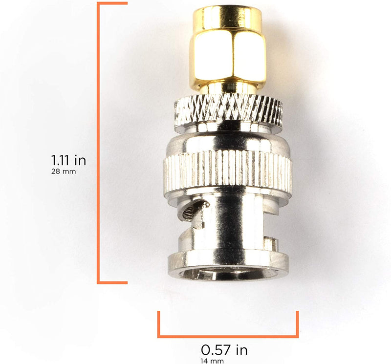 Gold SMA Male to BNC Male Adapter - 10 Pack Coupler - Male to Female Coaxial (RF) Connector, Compatible with RF, SDI, HD-SDI, CCTGV, Camera