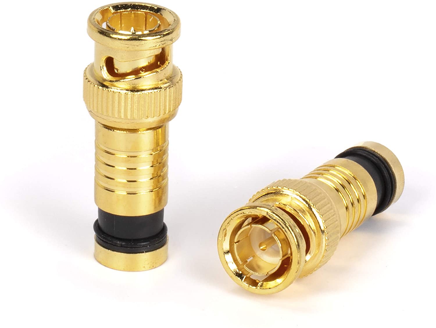 Gold BNC Compression Connector for RG6 Coaxial Cable - Pack of 25 - Solid Construction with High Grade Metals - Male BNC Connectors for CCTV, SDI, HD-SDI, Siamese, Security Camera