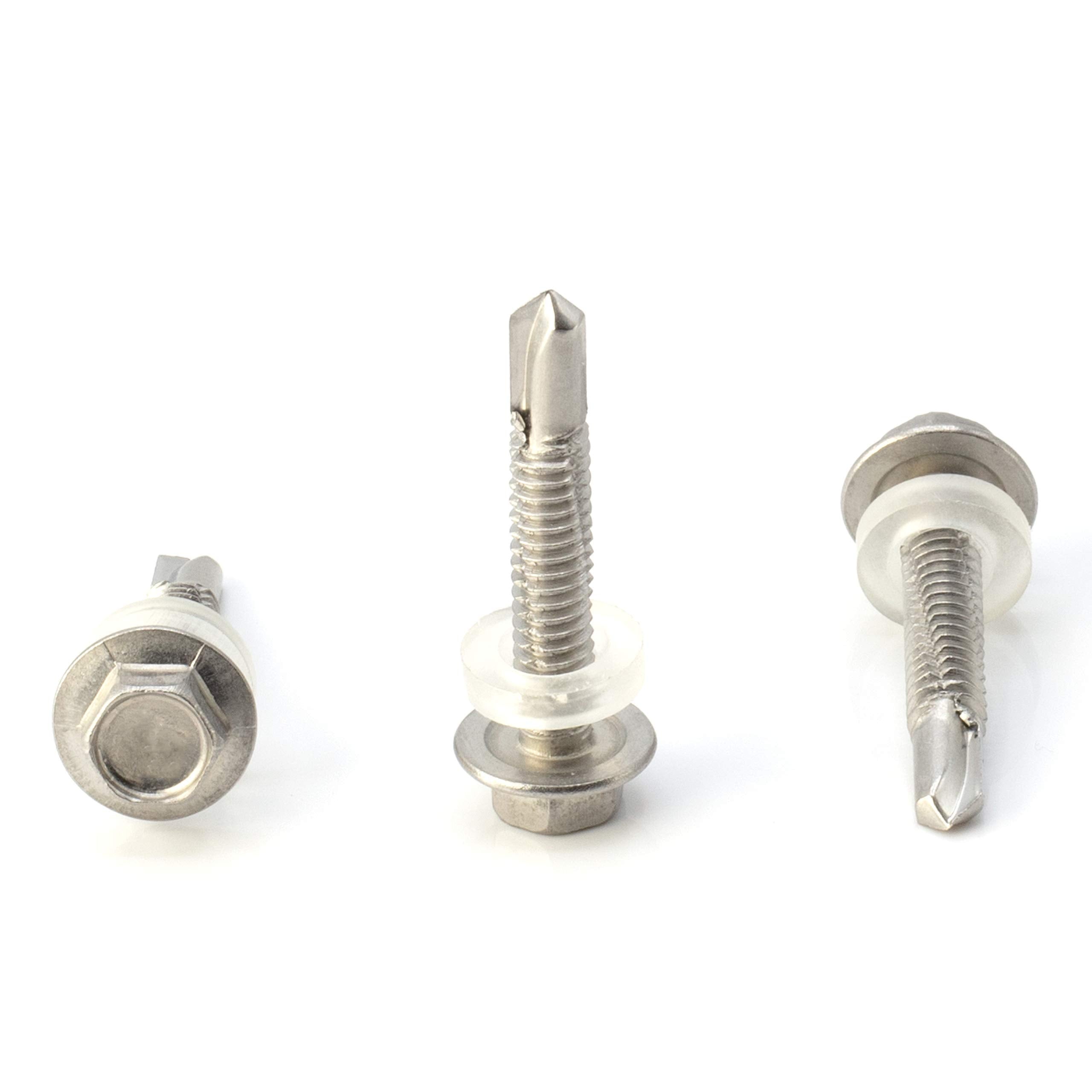 #12 Size, 1 1/4" Length (32mm) - Self Tapping Screw - Self Drilling Screw - 410 Stainless Steel Screws = Exceptional Wear and Very Corrosion Resistant) - Hex Washer Head - 100pcs