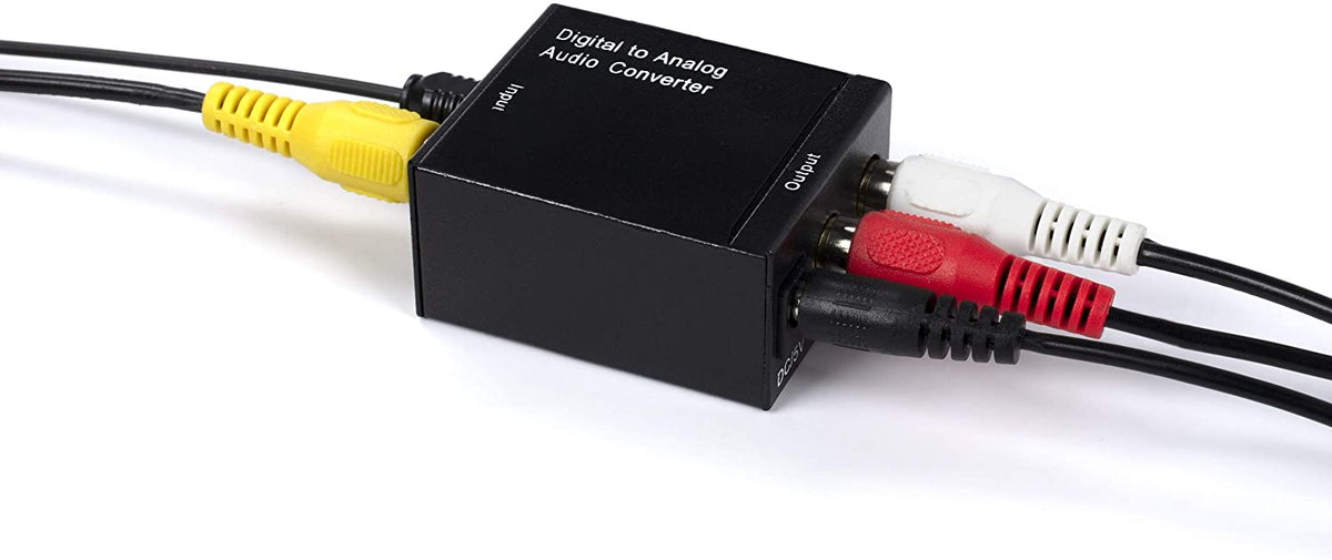 Digital Optical Audio Converter Kit - Digital Optical Coax to Analog RCA Audio Adapter with RCA and Toslink (Fiber) Cable