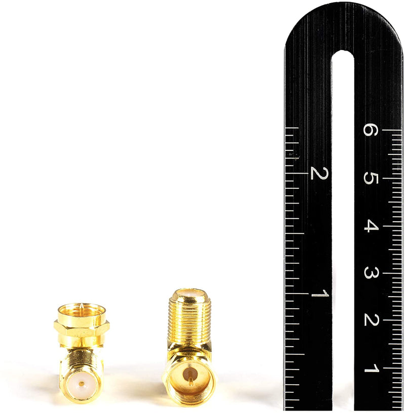 Gold Coaxial Cable Right Angle Connector - 10 Pack - for Tight Corners and Flat Panel TV Mounting - 90 degree F Type Adapter for Coax Cable and Wall Plates
