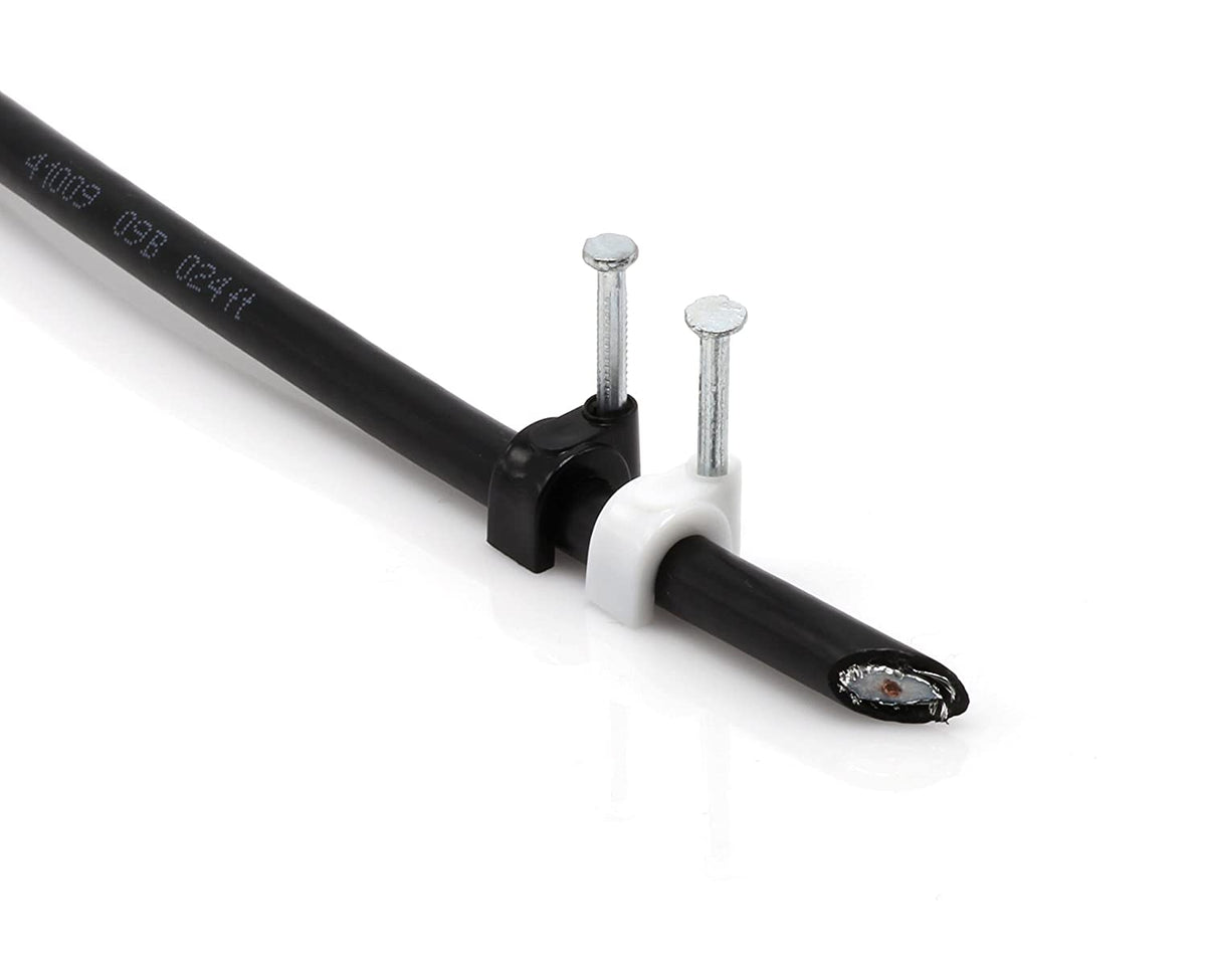 THE CIMPLE CO - Single Coaxial Cable Clips, Cat6, Electrical Wire Cable Clip, 1/4 in (6 mm) Nail Clip and Fastener, Black (50 pieces per bag)