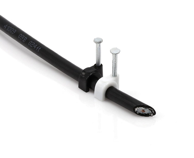 THE CIMPLE CO - Single Coaxial Cable Clips, Cat6, Electrical Wire Cable Clip, 1/4 in (6 mm) Nail Clip and Fastener, Black (10 pieces per bag)