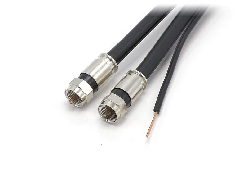 100ft Dual with Ground RG6 Coaxial Twin Coax Cable (Siamese Cable) with 18AWG Copper Ground Wire, Satellite, Antenna & CATV Quality Compression Connectors, Black