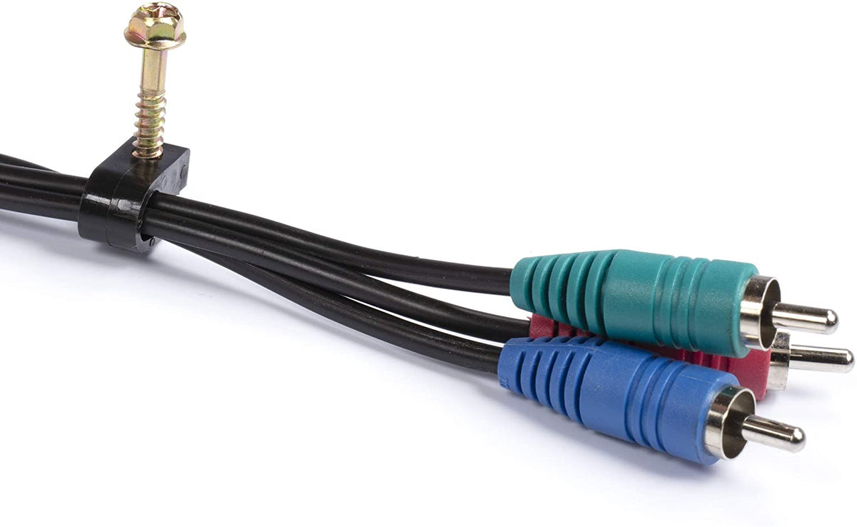Ribbed Plastic Conical Anchors and Black Cable Screw Clips - For Concrete, Stucco, Brick, Drywall, and Similar - Kit of 100 Screw Clips, and 100 Anchors