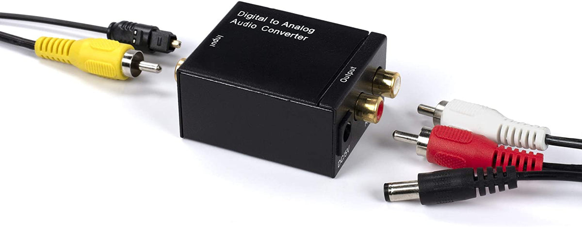 Digital Optical Audio Converter Kit - Digital Optical Coax to Analog RCA Audio Adapter with RCA and Toslink (Fiber) Cable