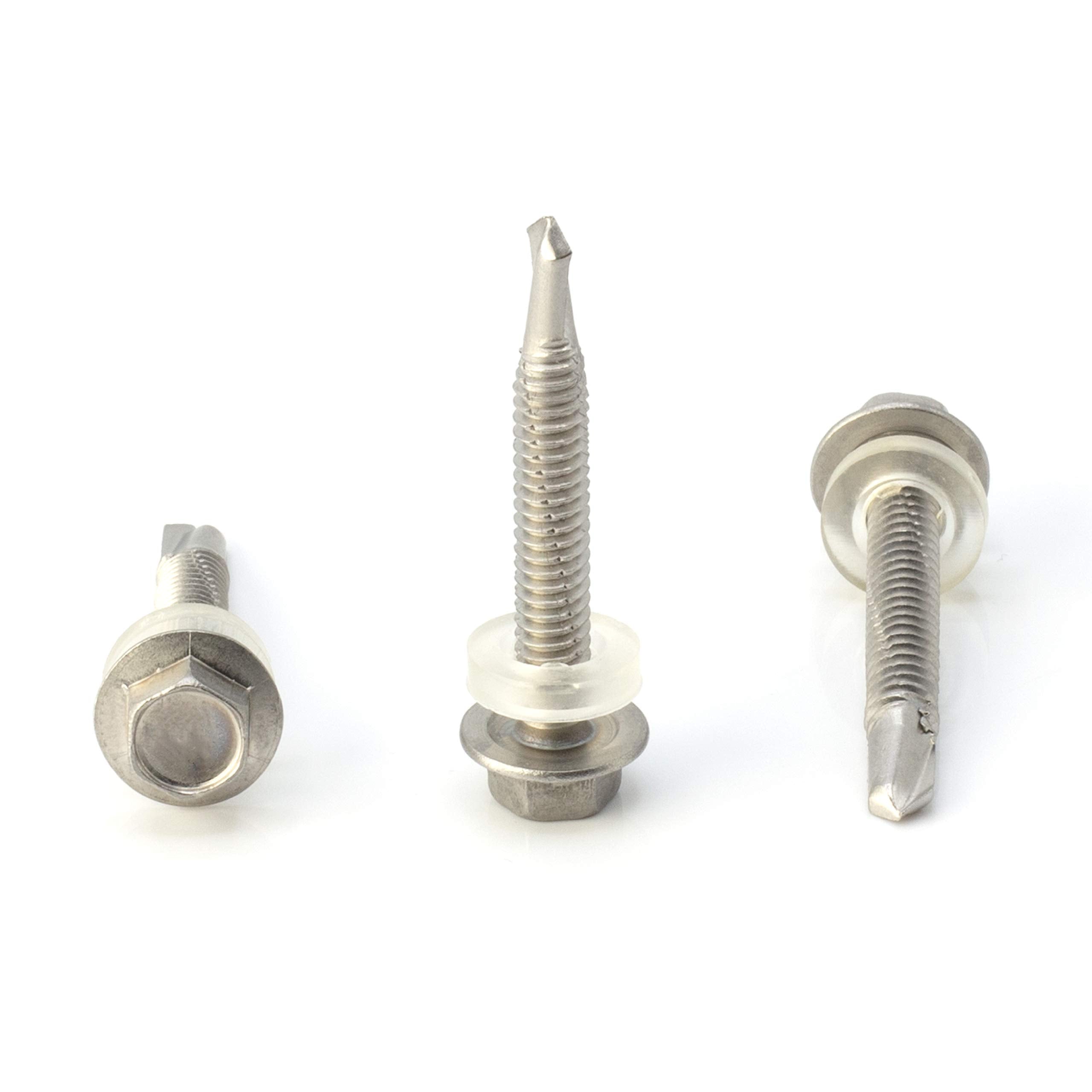 #12 Size, 1 1/2" Length (38mm) - Self Tapping Screw - Self Drilling Screw - 410 Stainless Steel Screws = Exceptional Wear and Very Corrosion Resistant) - Hex Washer Head - 100pcs