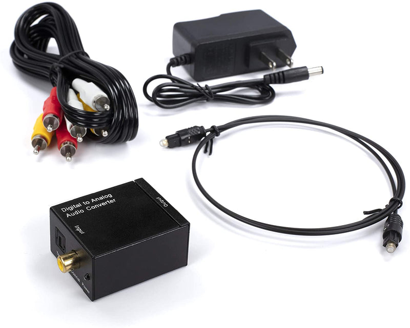 Digital Optical Audio Converter Kit - Digital Optical Coax to Analog RCA Audio Adapter with RCA and Toslink (Fiber) Cable