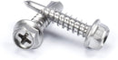#12 Size, 1" Length (25mm) - Self Tapping Screw -- Self Drilling Screw - 410 Stainless Steel Screws = Exceptional Wear and Very Corrosion Resistant) - Hex and Phillips Head - 100pcs