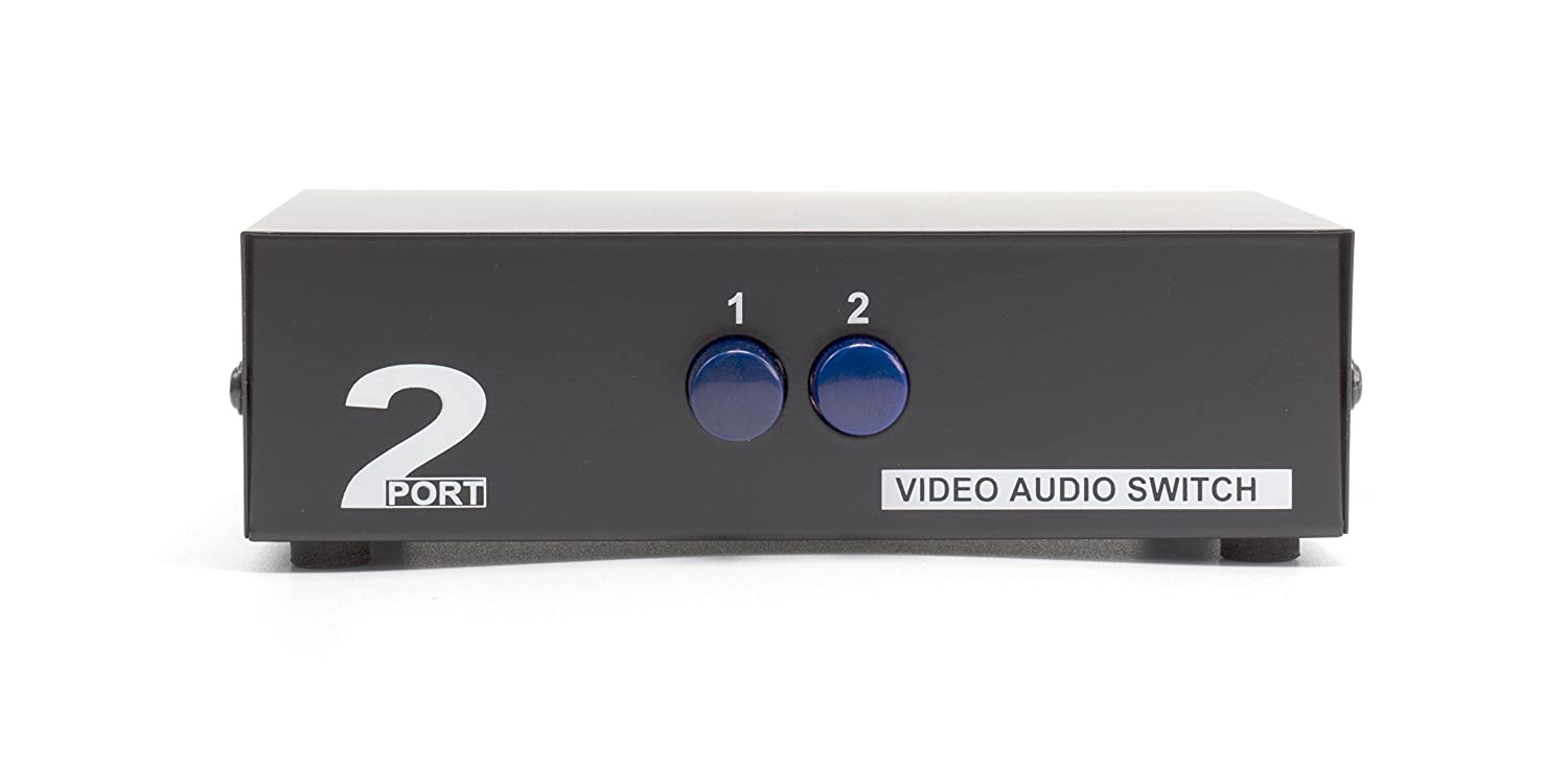 2 Way AV Switch - 2 Input 1 Output RCA Selector Switch for Composite Audio and Video - Switcher Box - Includes RCA Composite Cable (Black)