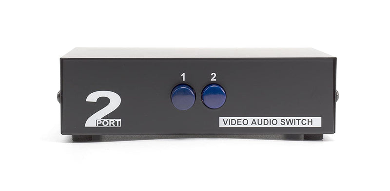 2 Way AV Switch - 2 Input 1 Output RCA Selector Switch for Composite Audio and Video - Switcher Box - Includes RCA Composite Cable (Black)