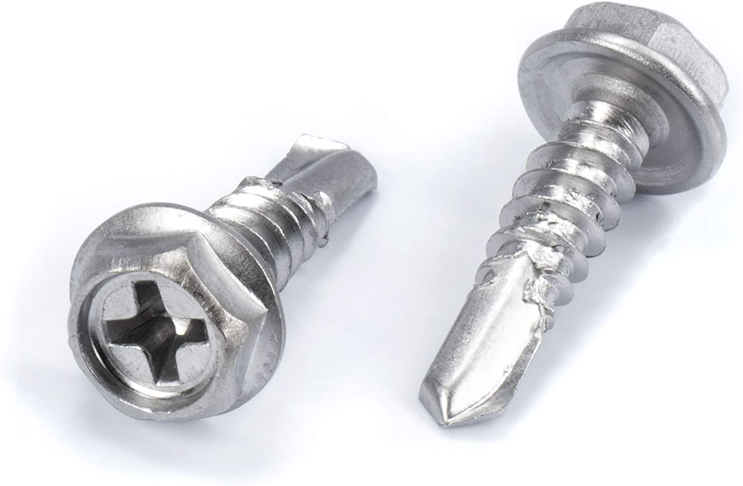 #10 Size, 3/4" Length (19mm) - Self Tapping Screw - Self Drilling Screw - 410 Stainless Steel Screws = Exceptional Wear and Very Corrosion Resistant) - Hex and Phillips Head - 100pcs