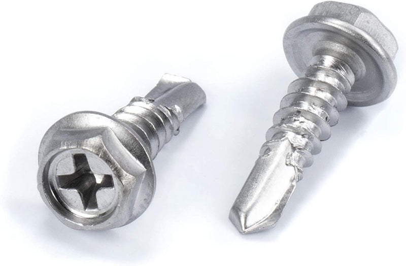 #10 Size, 3/4" Length (19mm) - Self Tapping Screw - Self Drilling Screw - 410 Stainless Steel Screws = Exceptional Wear and Very Corrosion Resistant) - Hex and Phillips Head - 100pcs