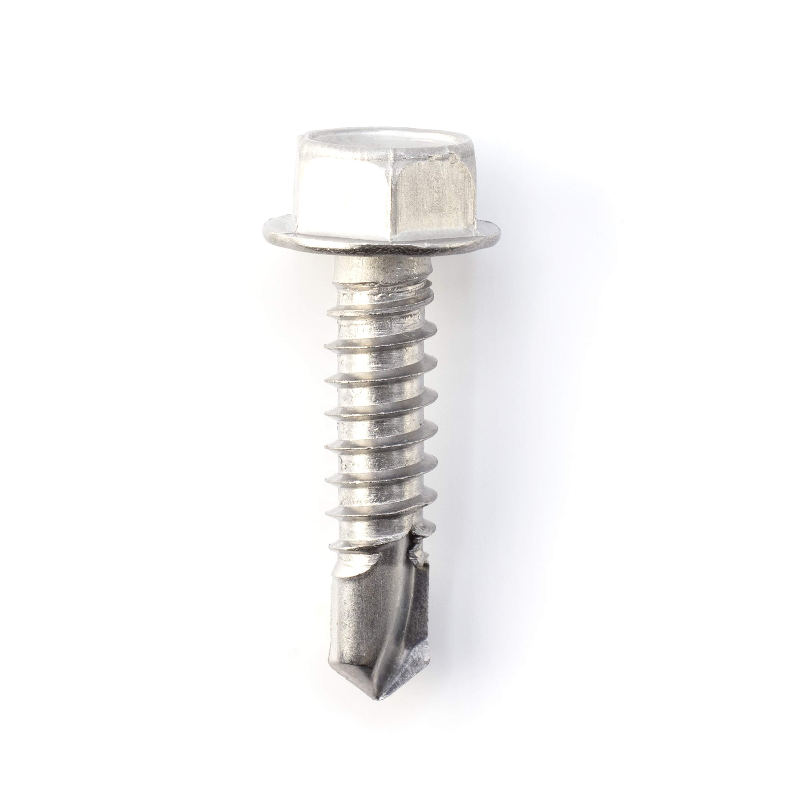 #14 Size, 1" Length (25mm) - Self Tapping Screw - Self Drilling Screw - 410 Stainless Steel Screws = Exceptional Wear and Very Corrosion Resistant) - Hex Washer Head - 100pcs