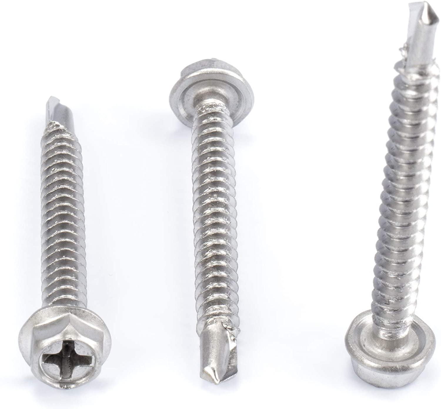 #8 Size, 1 1/2" Length (38mm) - Self Tapping Screw - Self Drilling Screw - 410 Stainless Steel Screws = Exceptional Wear and Very Corrosion Resistant) - Hex and Phillips Head- 100pcs