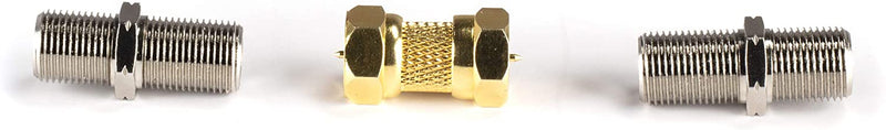 Gold Cable Extension Coupler for Coaxial Cables - 100 Pack - F81 (male to male) High Quality 3GHz Satellite, Cable TV, and Cable Internet Rated