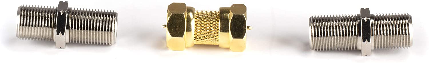 Gold Cable Extension Coupler for Coaxial Cables - 50 Pack - F81 (male to male) High Quality 3GHz Satellite, Cable TV, and Cable Internet Rated
