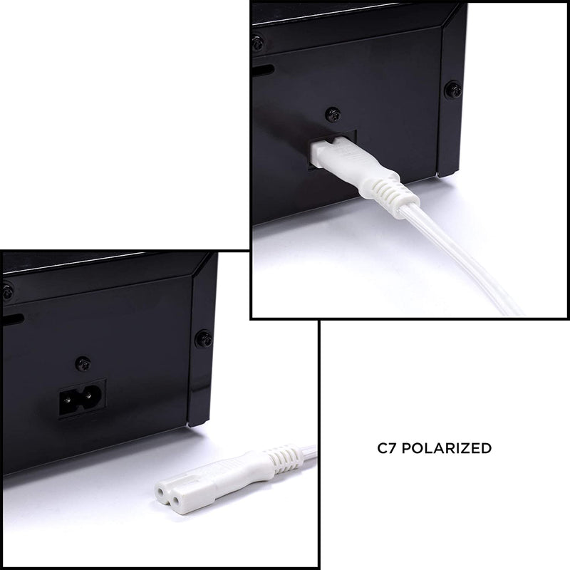 2 Slot Power Cord Two Pack - Includes Both Types: Polarized (Squared End) and Non-Polarized (Figure 8 End) - NEMA 1-15P to C7 C8 UL Listed - 18 AWG, 10 Amps, 125 Volts - 6 Feet (1.8 Meter), White