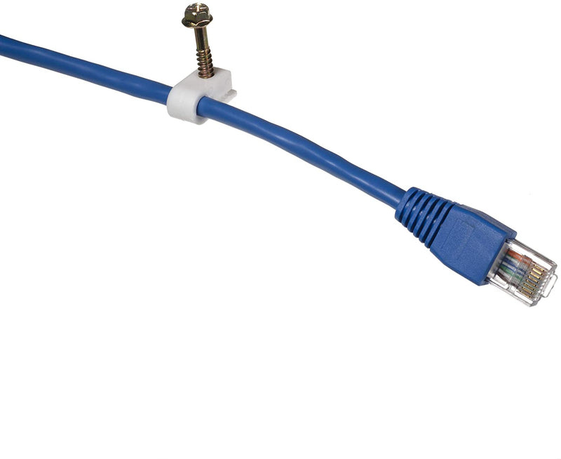 Ribbed Plastic Conical Anchors and White Cable Screw Clips - For Concrete, Stucco, Brick, Drywall, and Similar - Kit of 100 Screw Clips, and 100 Anchors