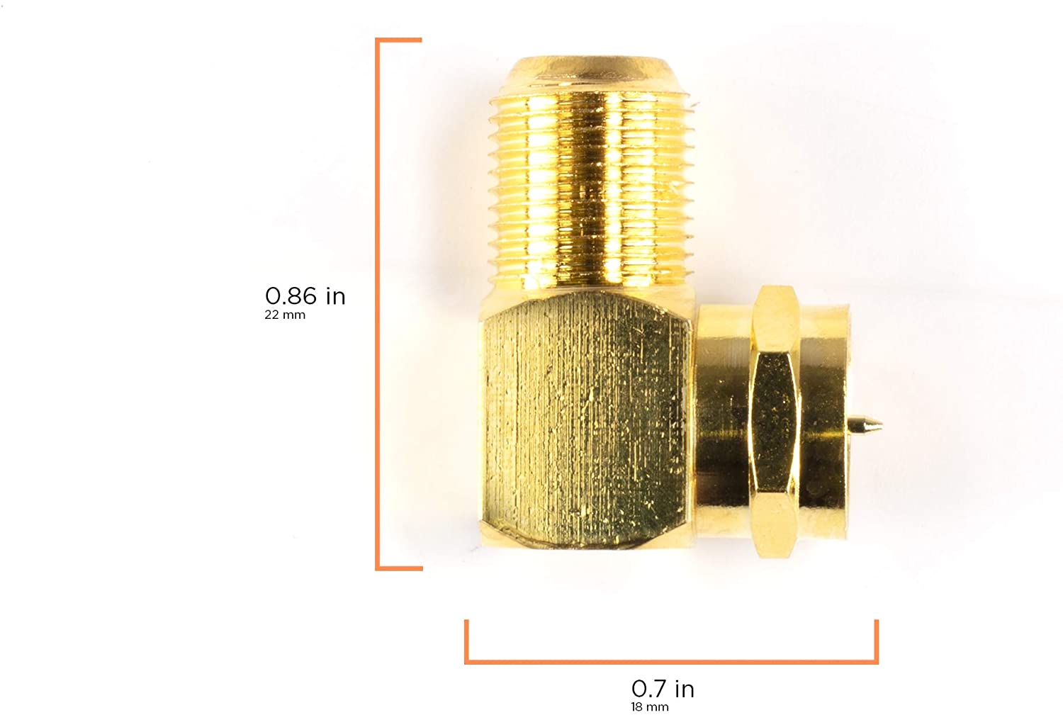 Gold Coaxial Cable Right Angle Connector - 25 Pack - for Tight Corners and Flat Panel TV Mounting - 90 degree F Type Adapter for Coax Cable and Wall Plates