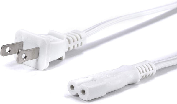 Polarized 2 Prong Power Cord with Copper Wire Core - (Square/Round) for Satellite, CATV, Game Systems, and More -  NEMA 1-15P to C7 C8 / IEC320 - UL Listed - White, 3 Feet (0.9 Meter) Power Cable