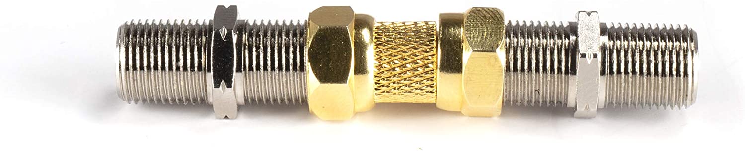 Gold Cable Extension Coupler for Coaxial Cables - 10 Pack - F81 (male to male) High Quality 3GHz Satellite, Cable TV, and Cable Internet Rated