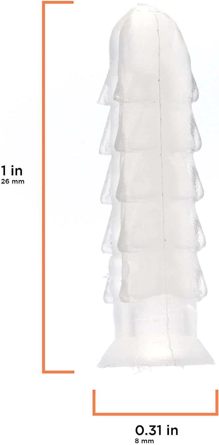 Ribbed Plastic Conical Anchors - For Concrete, Stucco, Brick, Drywall, and Similar - Kit of 50 Anchors