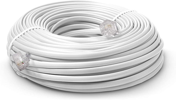 Phone Line Cord 50 Feet - Modular Telephone Extension Cord 50 Feet - 2 Conductor (2 pin, 1 line) cable - Works great with FAX, AIO, and other machines - White