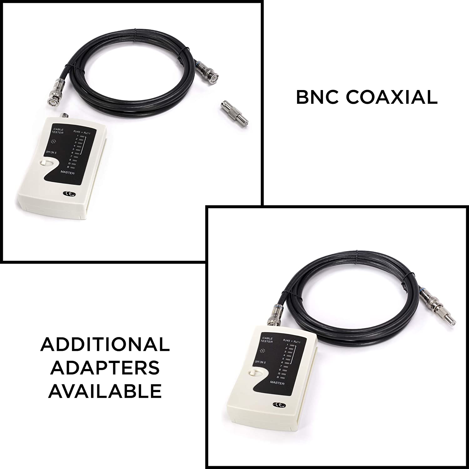 Universal Network Cable Tester Tool, BNC, RJ45, RJ11 (3-in-1) Multi-Tester White