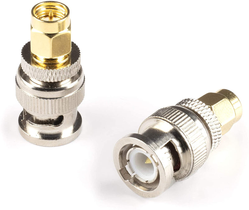 Gold SMA Male to BNC Male Adapter - 10 Pack Coupler - Male to Female Coaxial (RF) Connector, Compatible with RF, SDI, HD-SDI, CCTGV, Camera