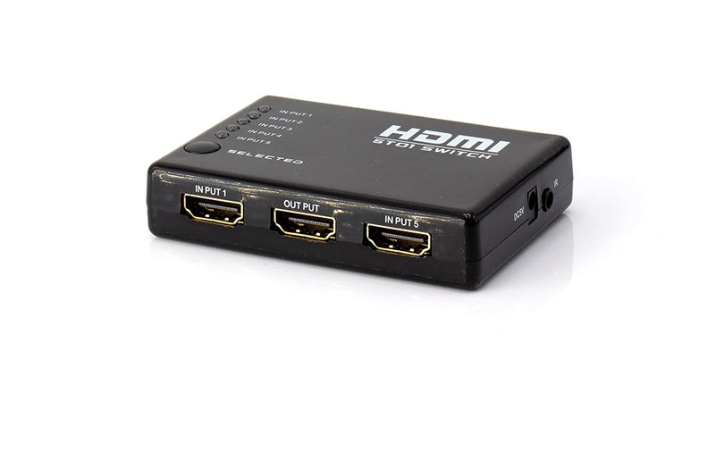 5 Port HDMI Switcher - Intelligent 5 Port 5x1 High Speed HDMI Switch with IR Wireless Remote, Power Adapter and HDMI Cable - 4K 3D 1080P (Black)
